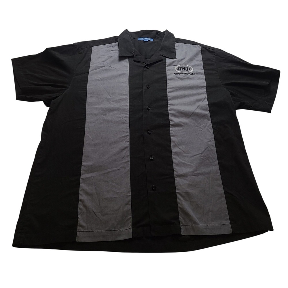 Port Authority NWP Bowling Shirt Men's 2XL Black‎ Grey Colorblock Button Up